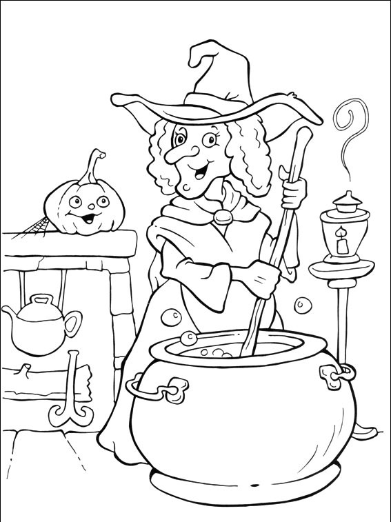 Online coloring book: Coloring page smiling witch on Halloween